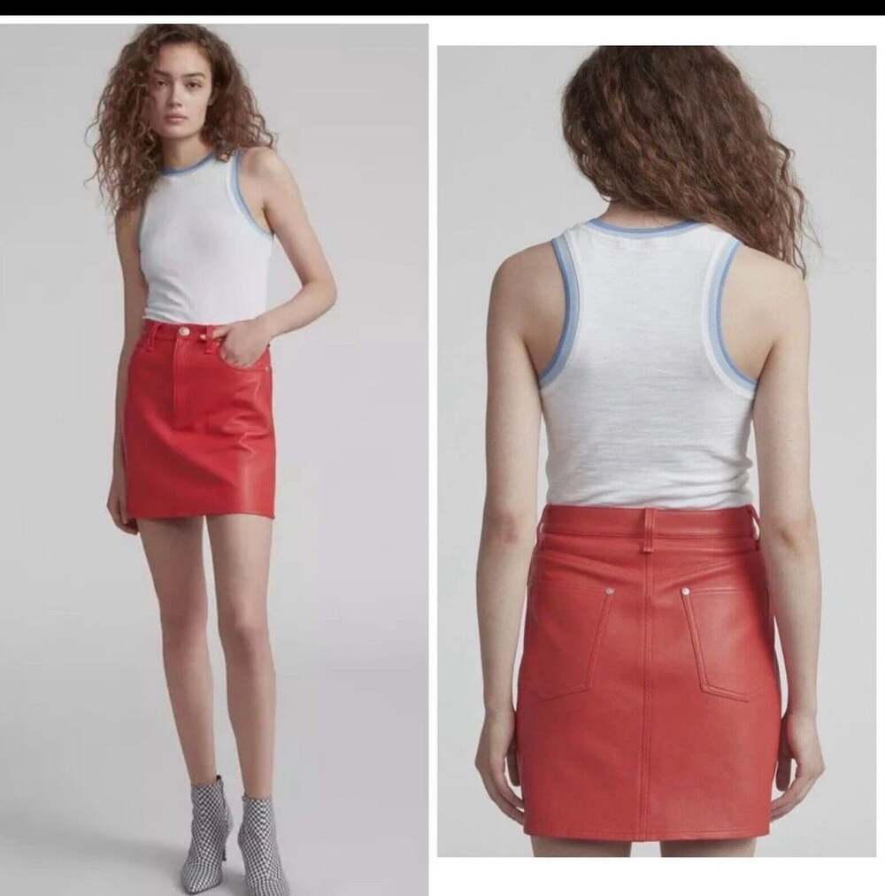 Rag & Bone Moss Red Lamb Leather Mini Skirt Size 27